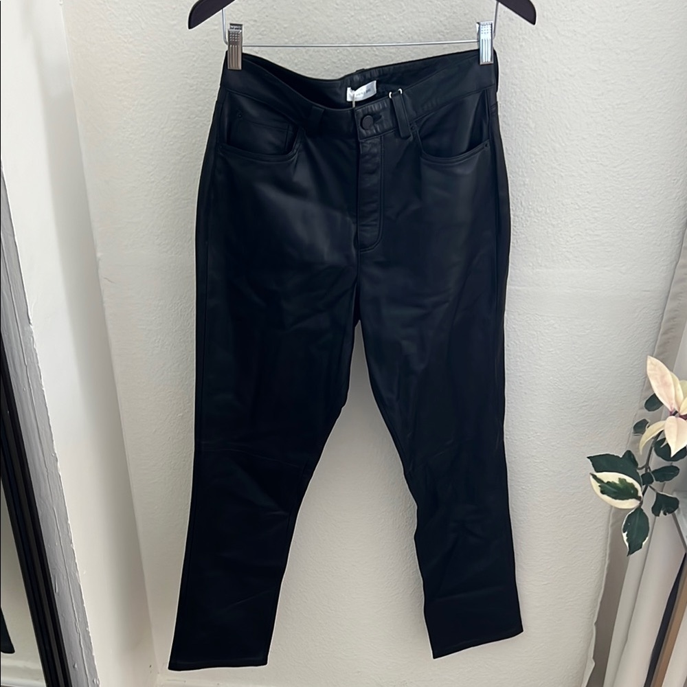 Anine Bing Leather Black Straight Leg Pants